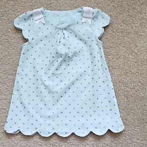 Tahari Dress Girls Size 18 Months Cap Sleeve Scalloped Hem Pale Blue Gold Dots